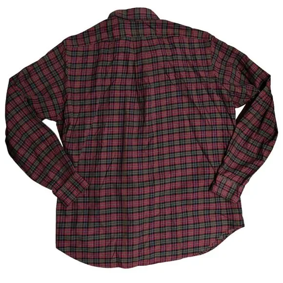 Ralph Lauren Shirt Mens L Red Plaid Button Down Green Holiday Cotton Festive - Picture 8 of 10